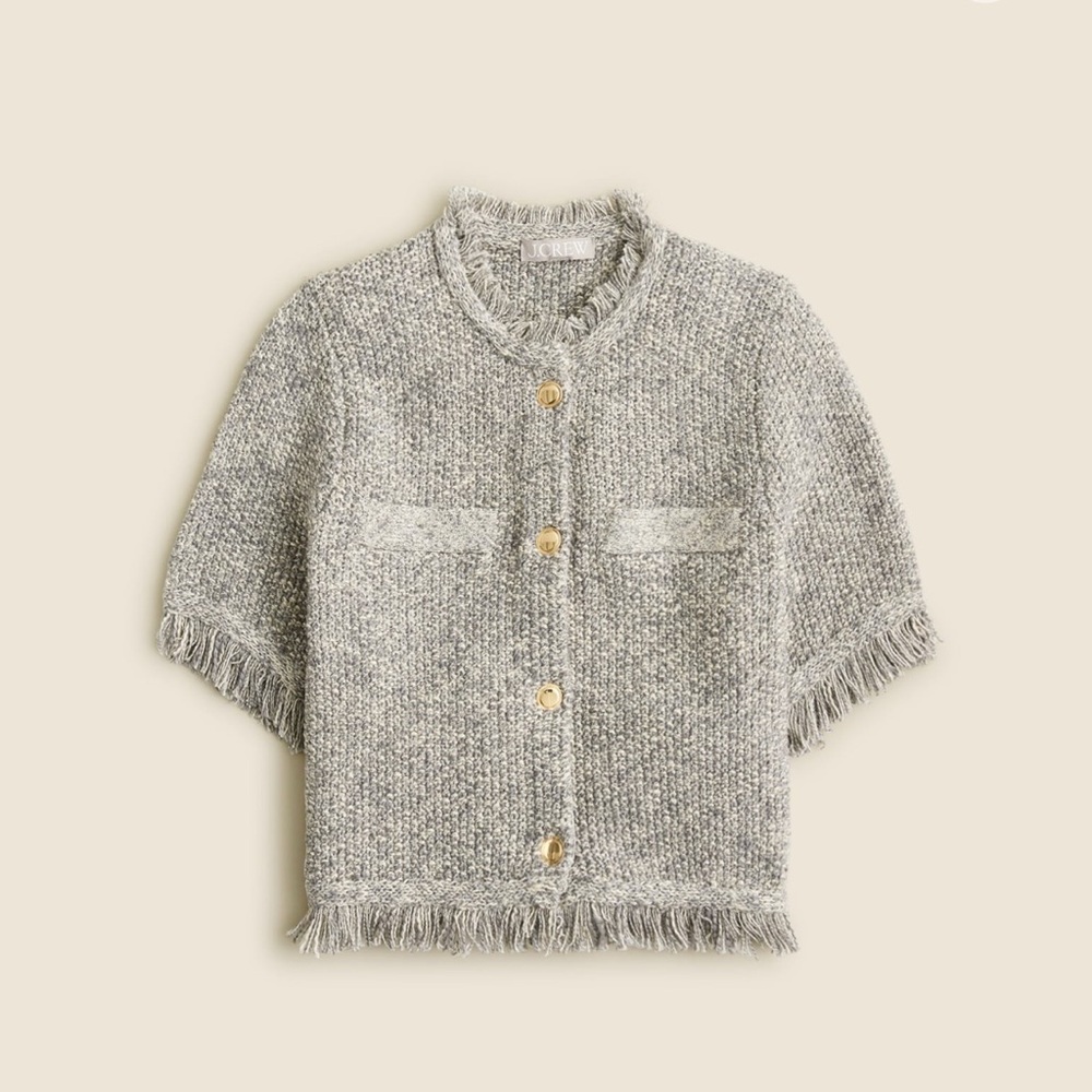 J. Crew Gray Fringe-Trim Cardigan